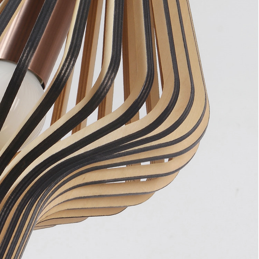 Mid-Century Curved Wood Slat Pendant Lamp
