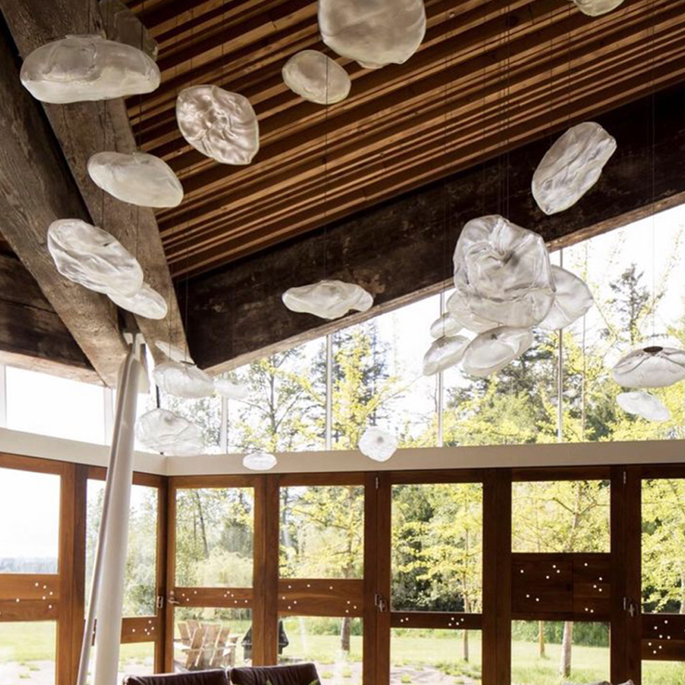 Large space loft staircase chandelier hotel lobby cloud glass long hanging chandelier duplex apartment pendant light