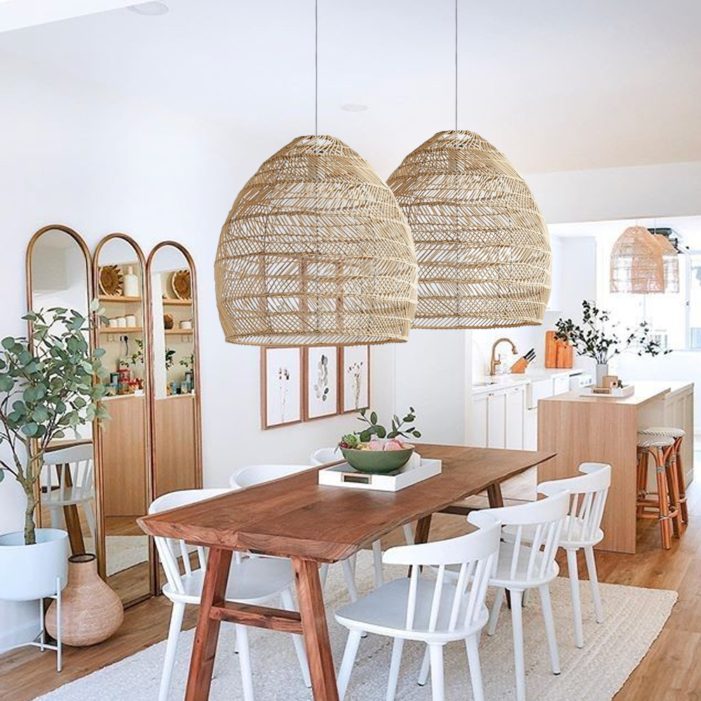 Bohemia Natural Rattan Woven Pendant Light Tatami Black Hanging Lamp Coastal Design