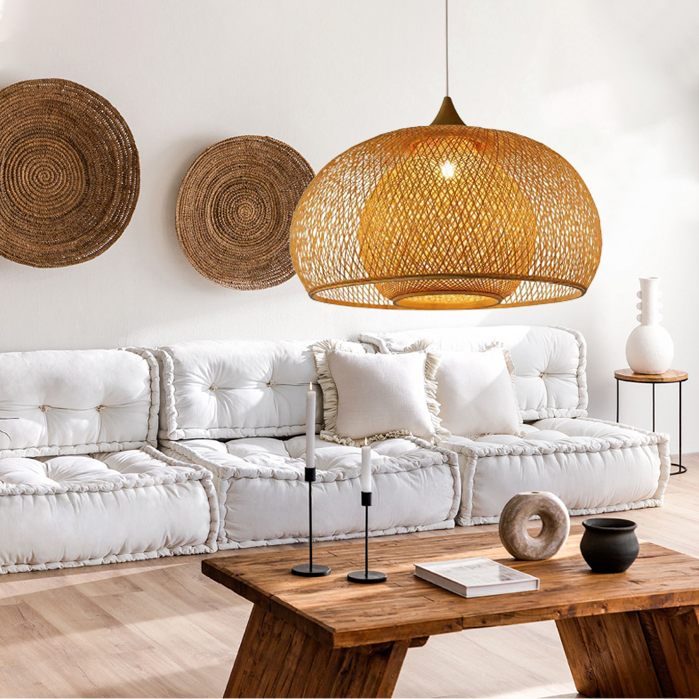 Japandi Home Decor Bamboo Ceiling Lamp Woven Rustic Pendant Lighting
