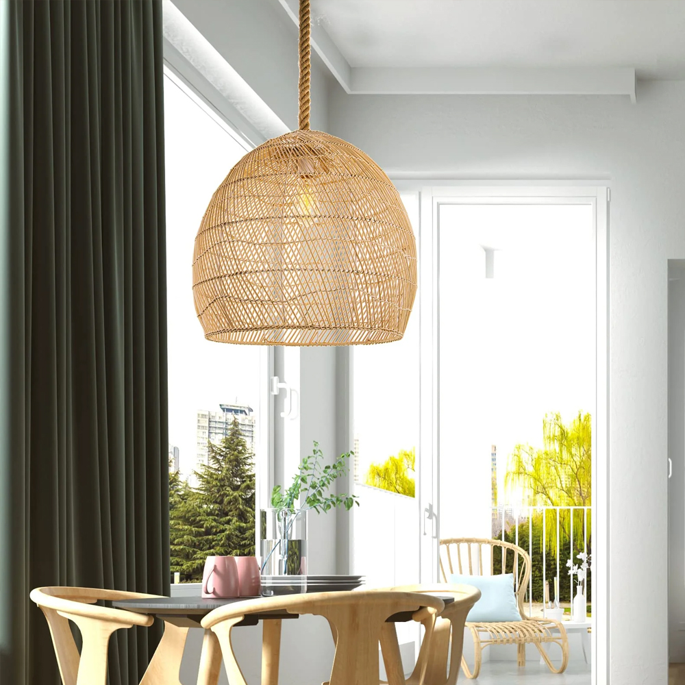 Hemp Rope Pendant Hand-woven Rattan Chandelier For Dining Room Living Room