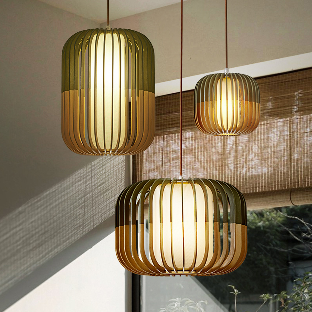 Pumpkin shaped Wooden Chandelier Handmade Nordic Hanging Lamp