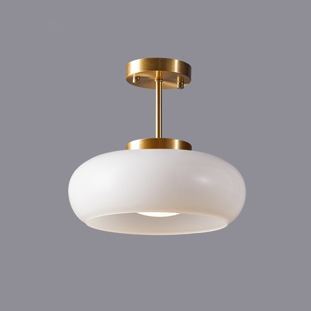 French Retro Hallway Brass Ceiling Light Medieval Restaurant Flush Mount Glass Lamp