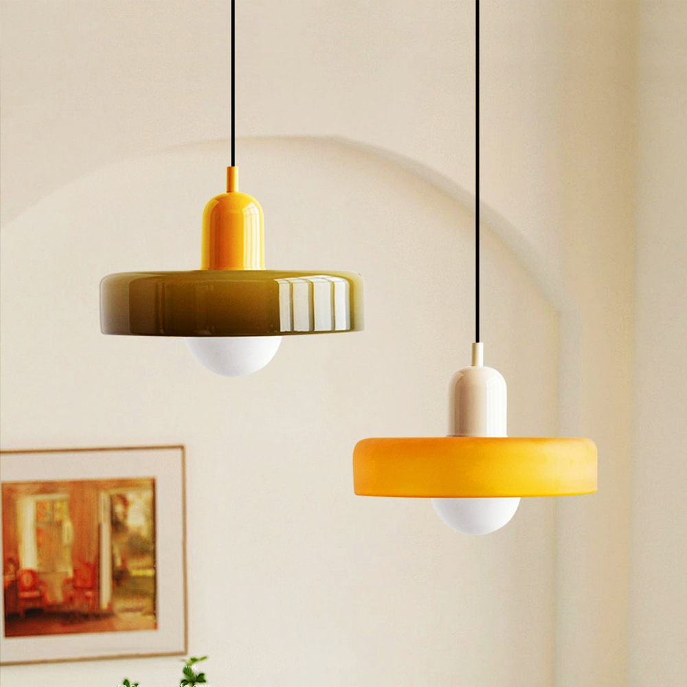 Mid-Century Modern Glass Pendant Light Memphis Dining Room Green Chandelier