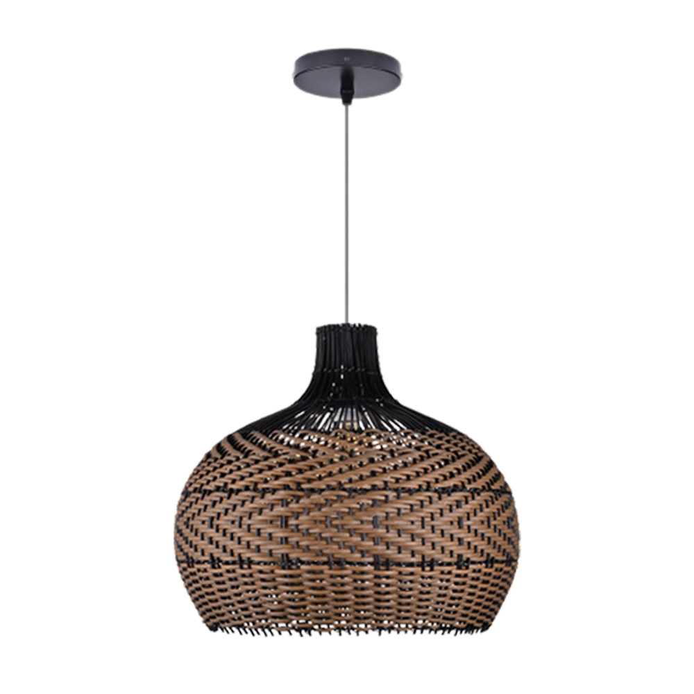 Wabi-sabi Black Rattan Ceiling Light Beautiful Herringbone Weave Pattern Pendants
