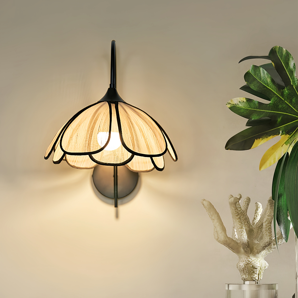 Japanese Wabi Sabi Style Rattan Woven Petal Wall Lamp