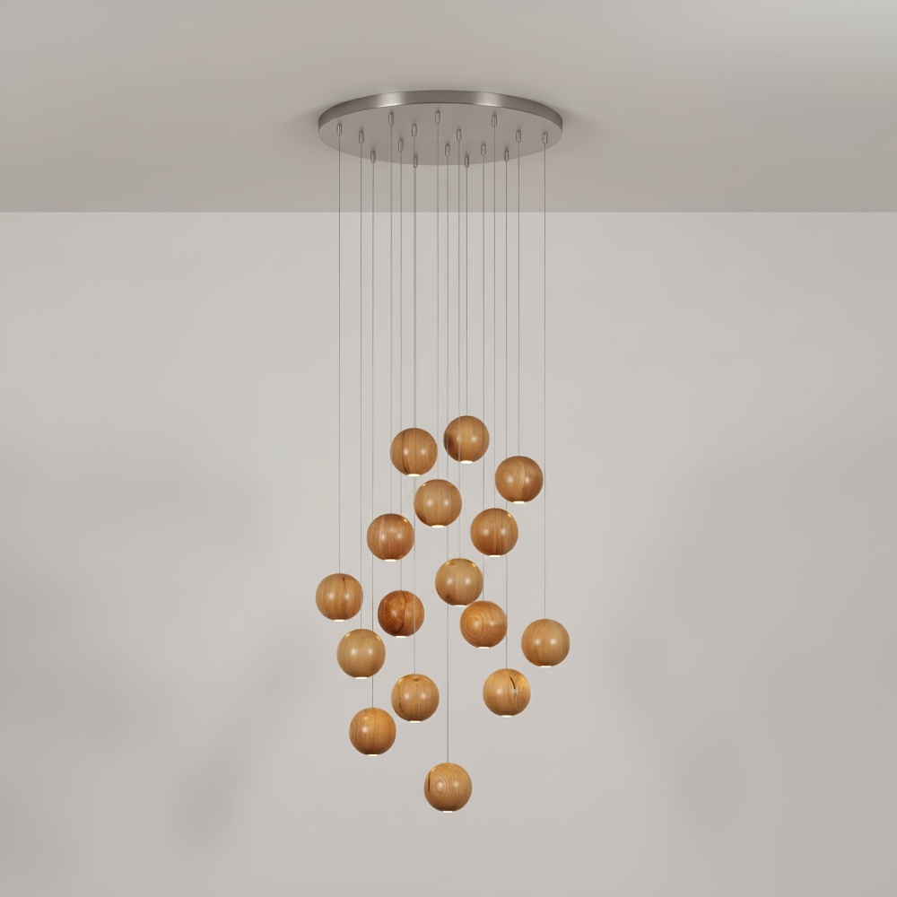 Nordic Wooden Spherical Cluster Pendant Light