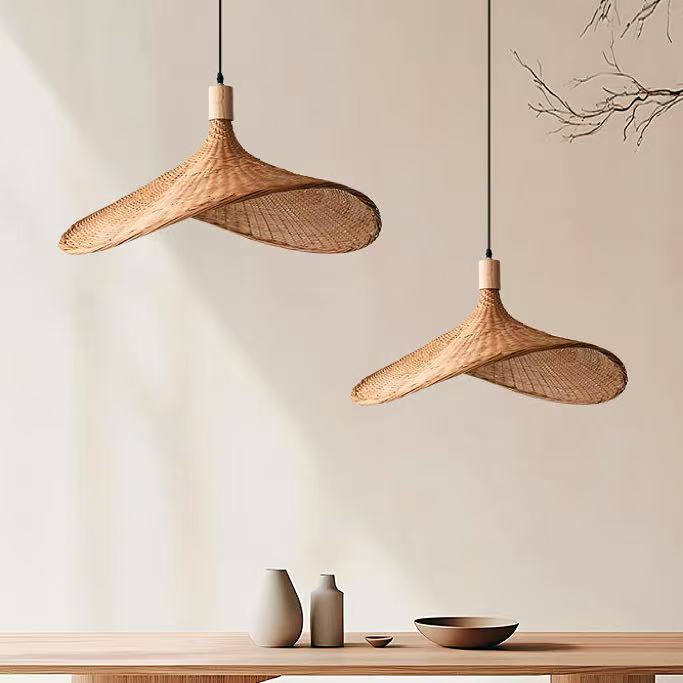 Farmhouse Handmade Bamboo Wicker Straw Hat Pendant Light Shade
