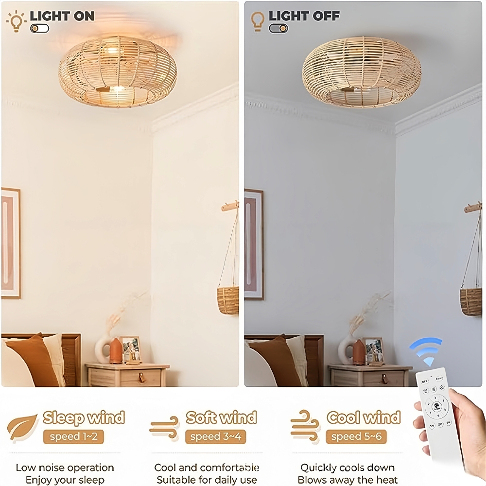 Bohemian Atyle Rattan 20 Inch Ceiling Fan Light 