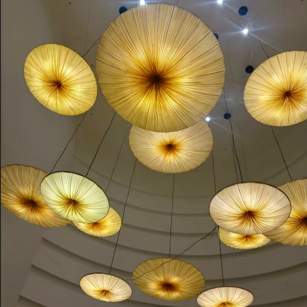 Japanese-Style Creative Fabric Ceiling Lamp - Disc-Shaped Pendant Lamp