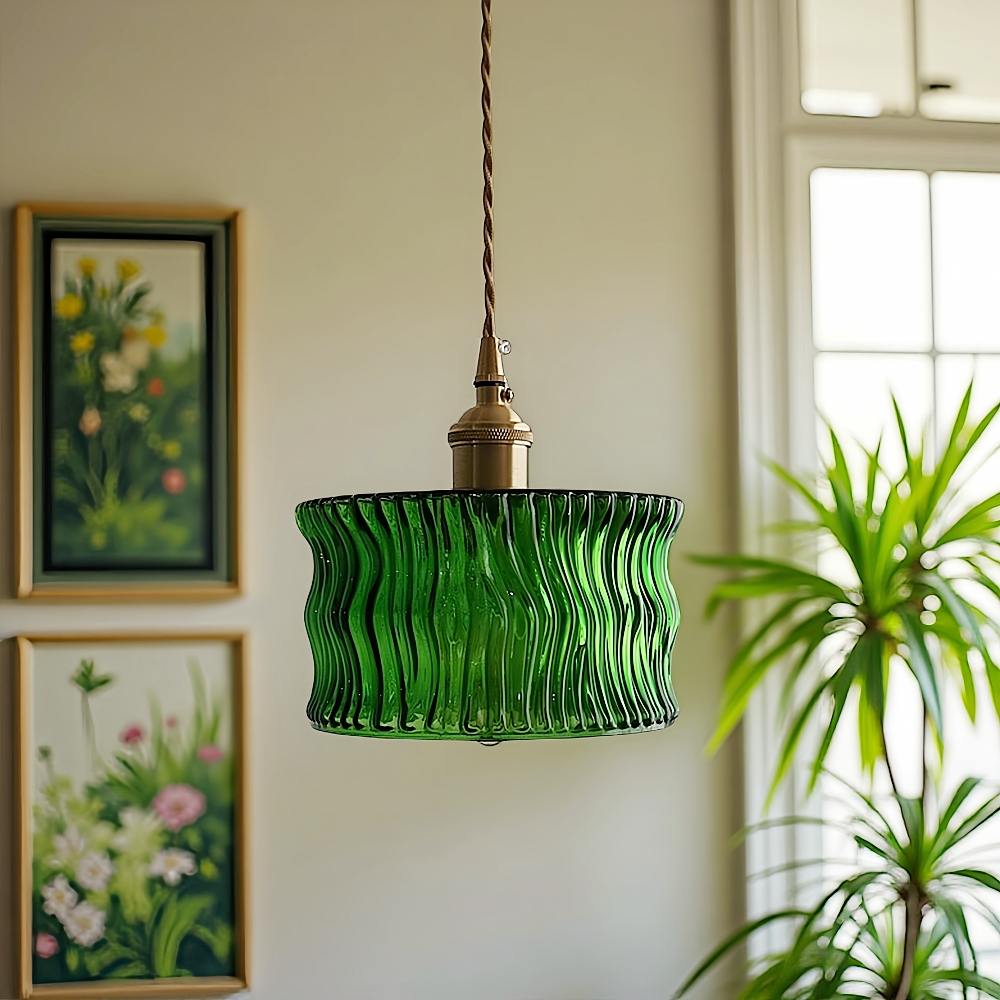 Japanese retro brass bark patterned glass chandelier