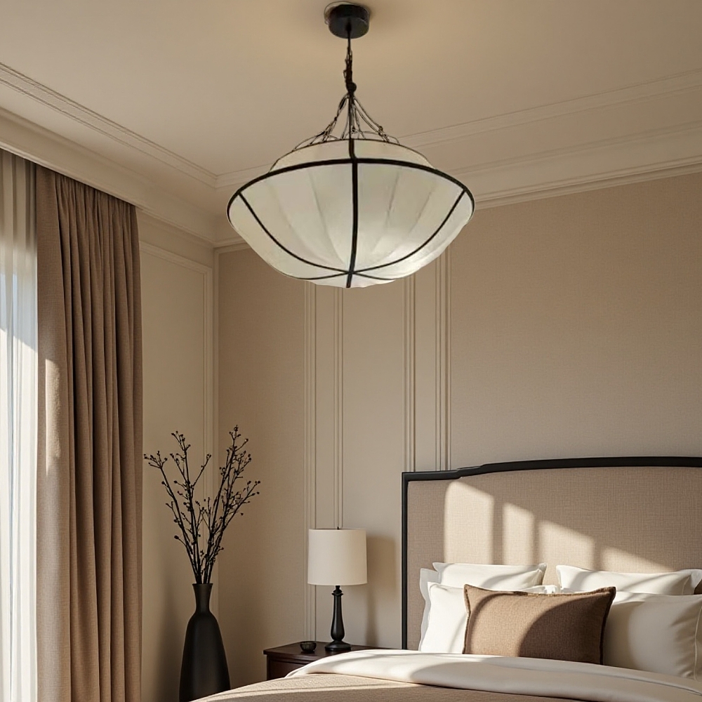 French Drum Shaped Satin Fabric Pendant Light