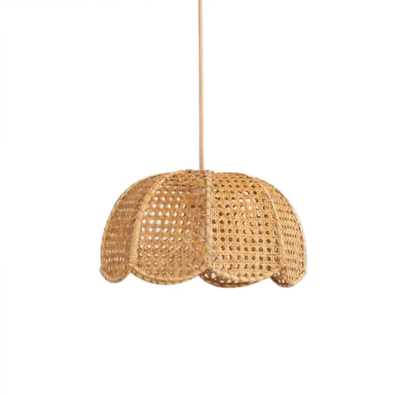 Rattan Scalloped Dome Pendant Lampshade Simplicity Rattan Hanging Chandelier