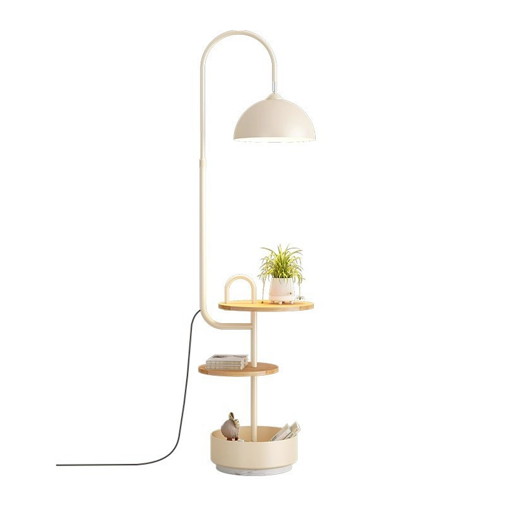 Modern Iron & Marble Floor Lamp with Integrated Storage Rack - Kids Room/Study