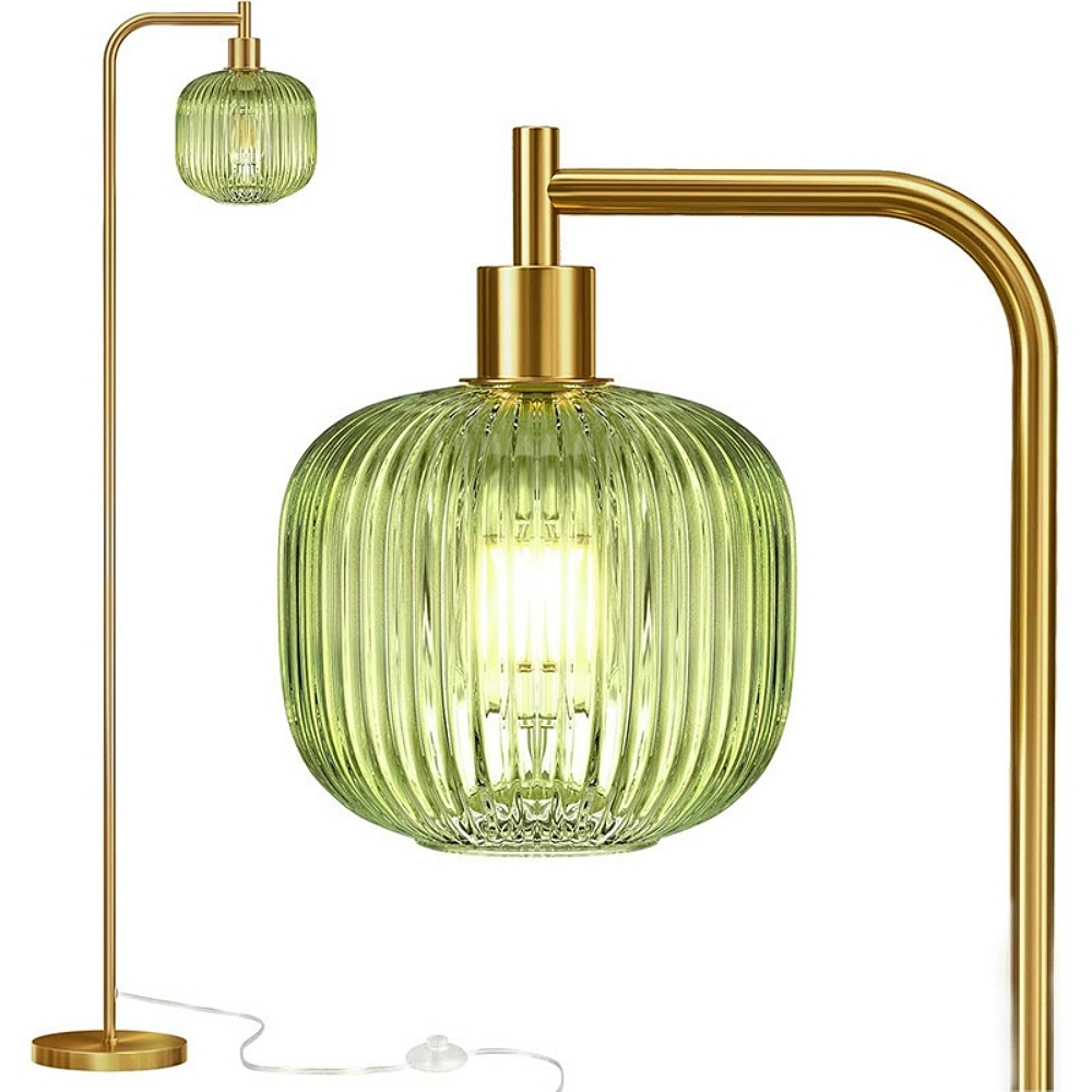 Vintage Green Glass Floor Lamp Water Ripple Light Shadow Effect