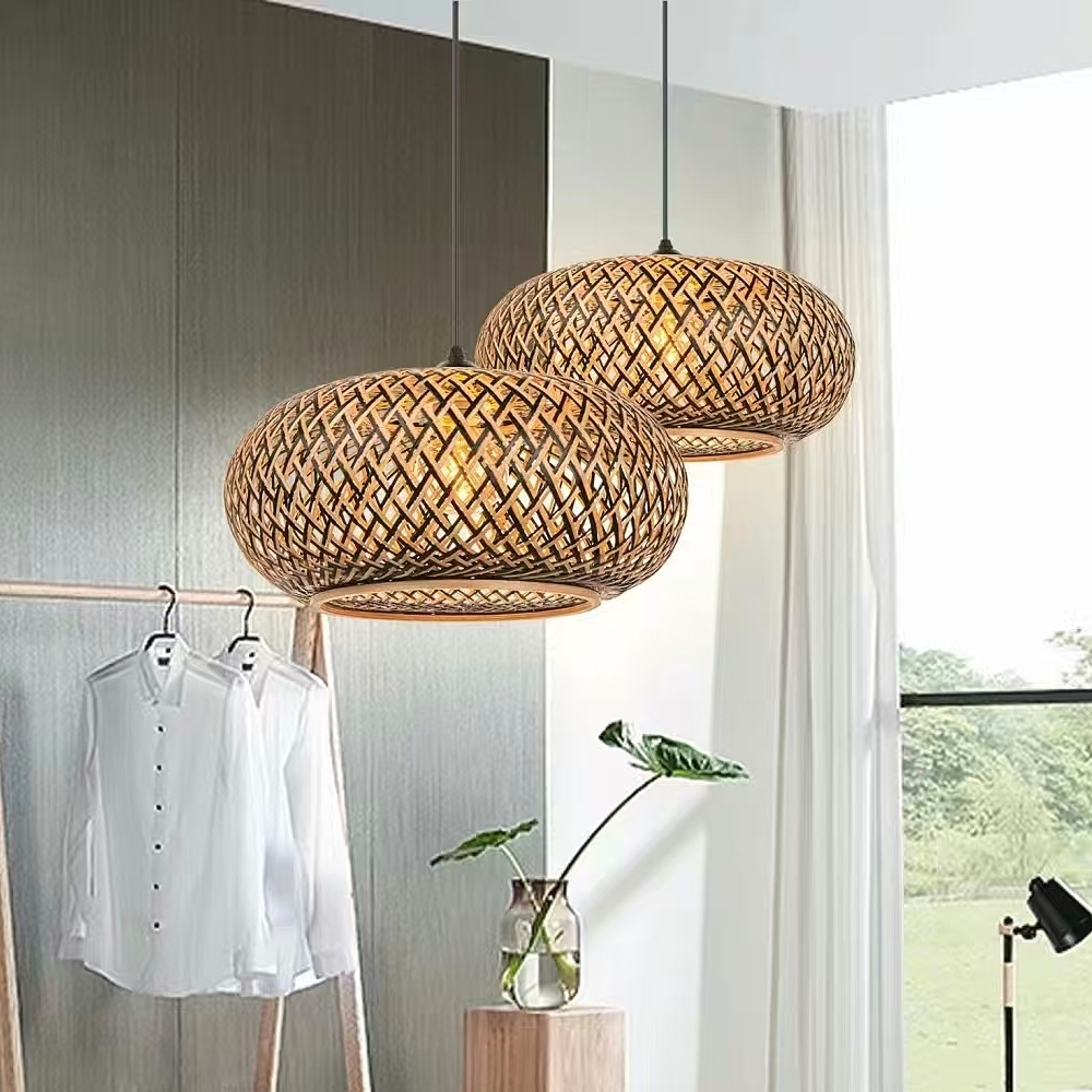 Wabi-sabi Living Room Decor Rattan Pendant Light Dining Room Weave Lamp Shade