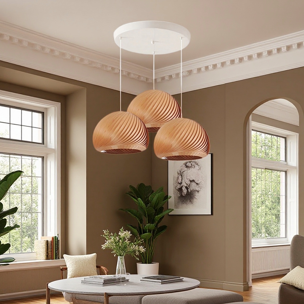 Spiral Wood Veneer Dome Pendant Light