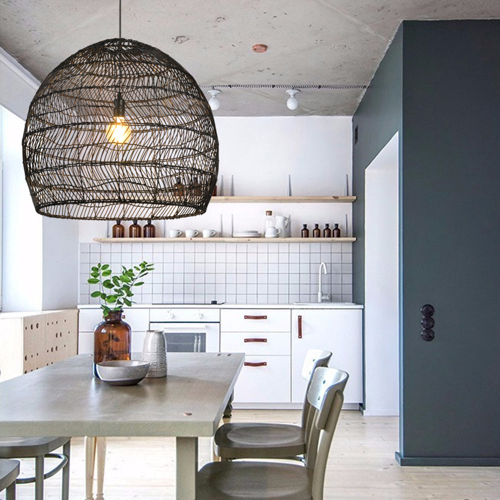 Bohemia Natural Rattan Woven Pendant Light Tatami Black Hanging Lamp Coastal Design