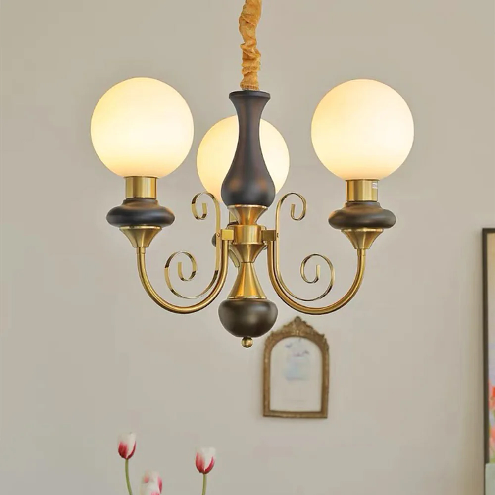 French Pastoral Fruit Green Glass Pendant Lamp B&B Retro Living Room Chandelier