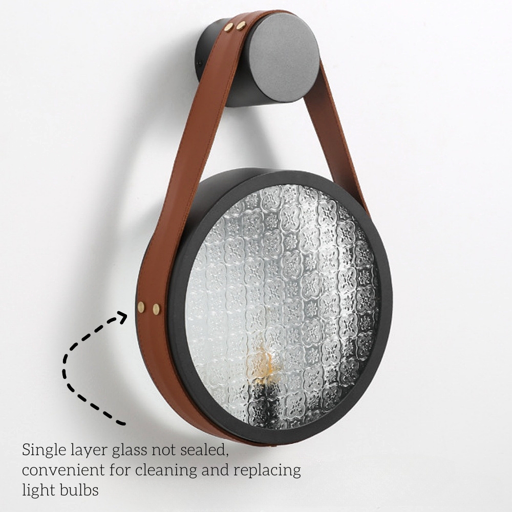 Wabi Sabi Style Retro Walnut Wood Grain Glass Hanging With Wall Lamp