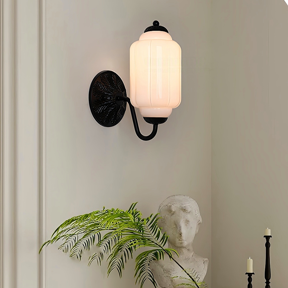 French Retro Copper Glass Wall Lamp Aisle Cream Style Light Fixture