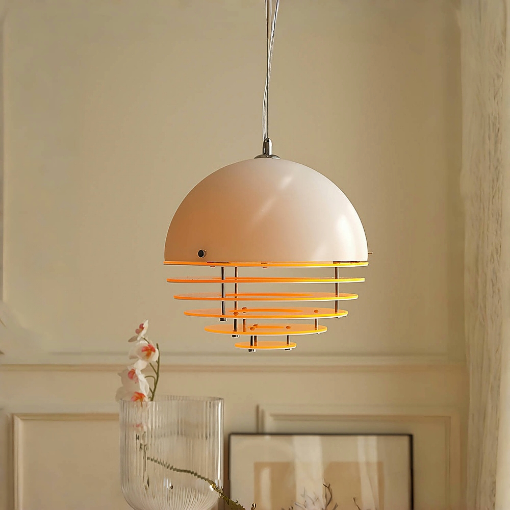 Vintage Bauhaus Sunset Orange Acrylic Pendant Bar Light Fixture