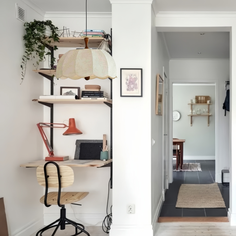 French Retro Patterned Fabric Bedroom Pendant Light