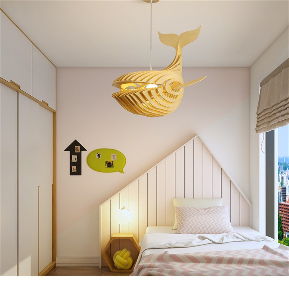 Creative Solid Wood Whale Chandelier Personalized Decorative Fish Shaped Chandelier