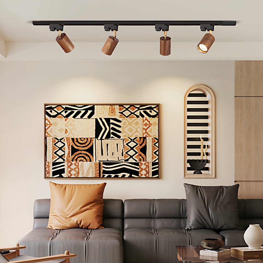 Modern Style Open-Mounted Adjustable Angle Wood Grain Track Spotlight