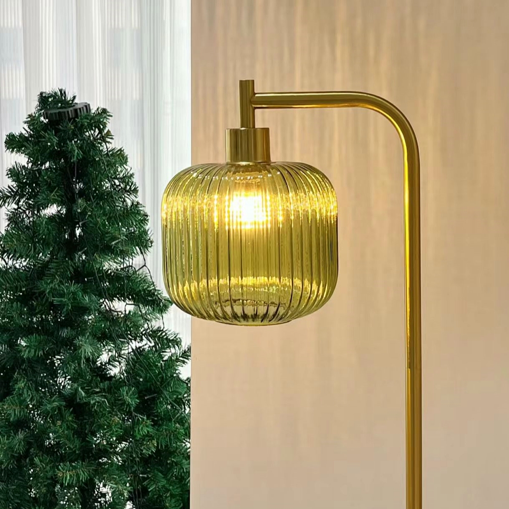 Vintage Green Glass Floor Lamp Water Ripple Light Shadow Effect