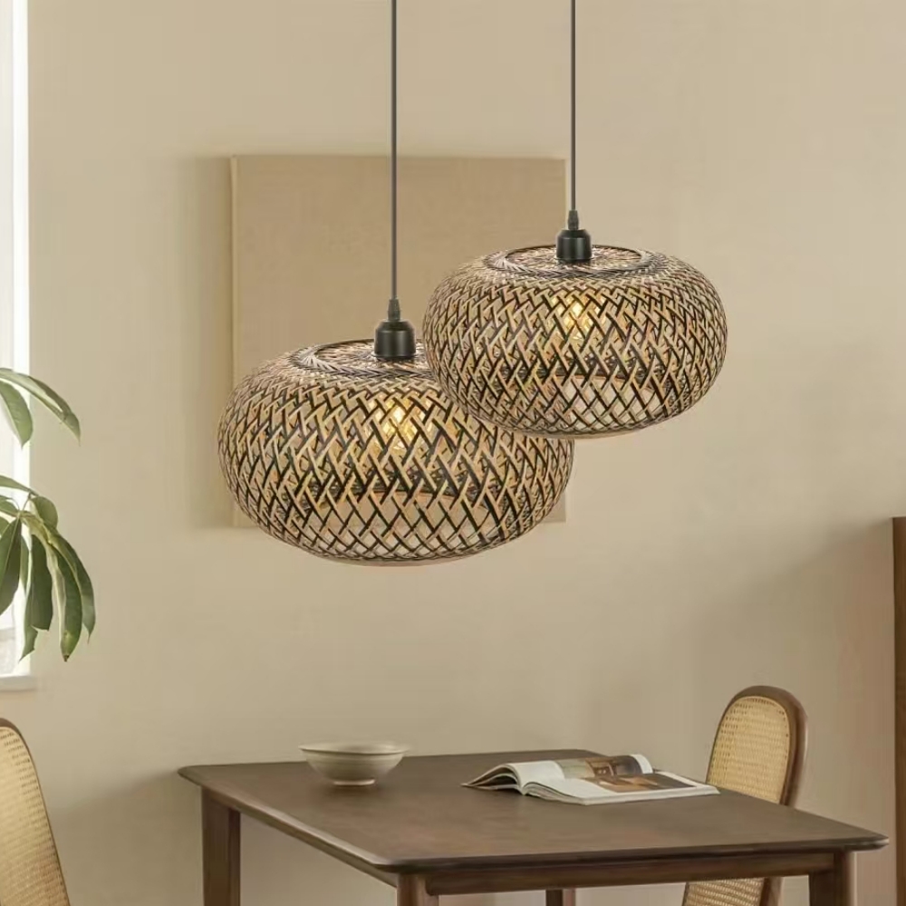 Wabi-sabi Living Room Decor Rattan Pendant Light Dining Room Weave Lamp Shade