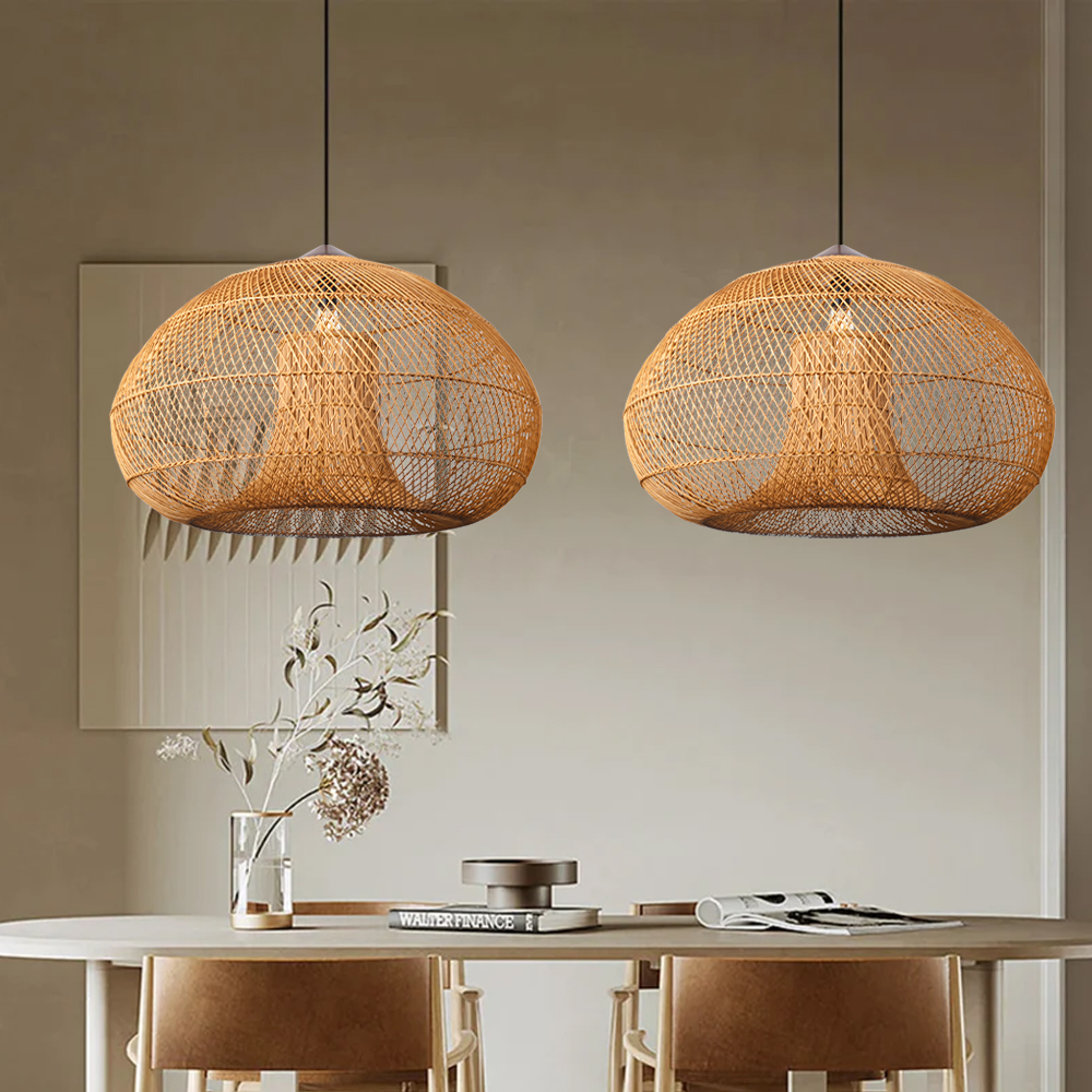 Wabi-sabi Rattan Chandeliers Rustic Handwoven Light Fixture for Restaurant