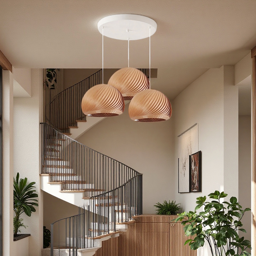 Spiral Wood Veneer Dome Pendant Light