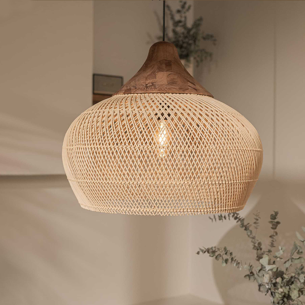 Rattan Pendant Light Wabi Sabi Style Retro Dining Room Chandelier