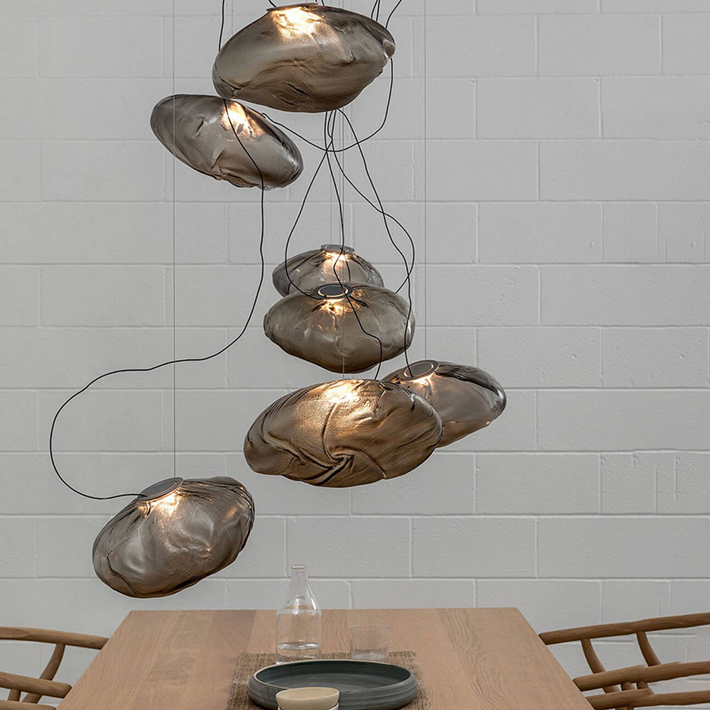 Large space loft staircase chandelier hotel lobby cloud glass long hanging chandelier duplex apartment pendant light