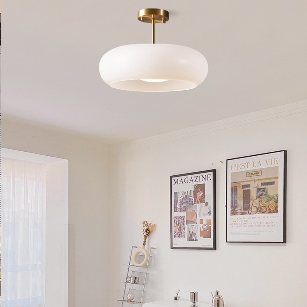 French Retro Hallway Brass Ceiling Light Medieval Restaurant Flush Mount Glass Lamp