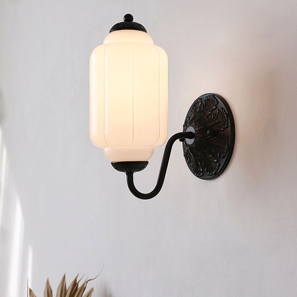 French Retro Copper Glass Wall Lamp Aisle Cream Style Light Fixture