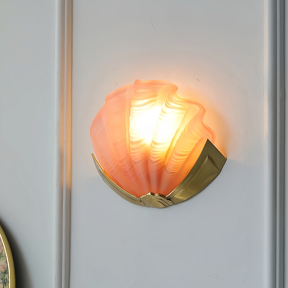Brass Shell Glass Decorative Wall Lamp French Modern Living Room Bedroom Aisle Lighting Fixture