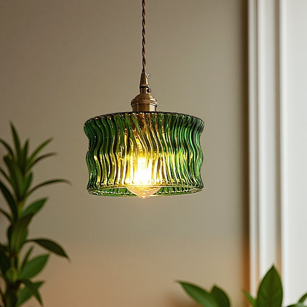 Japanese retro brass bark patterned glass chandelier