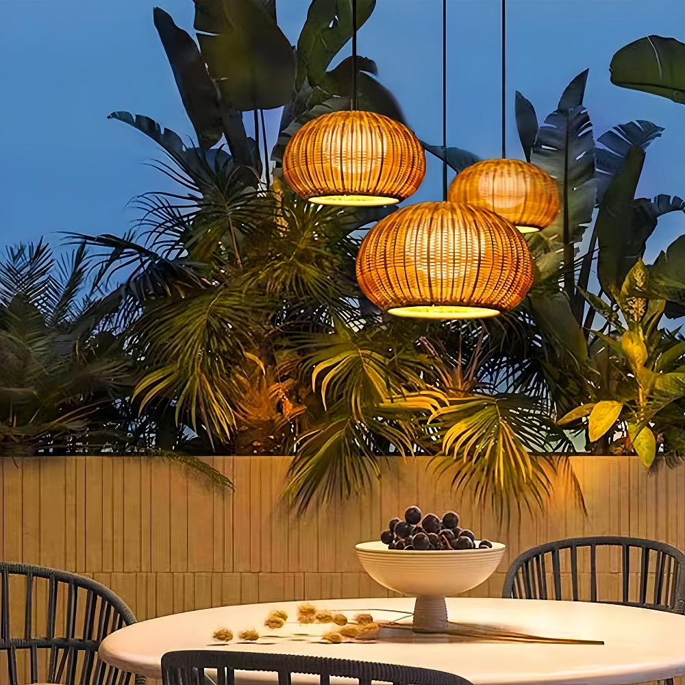 Outdoor Chandelier Waterproof Balcony Rattan Pendant Light Rain-proof Pavilion Corridor Lamp