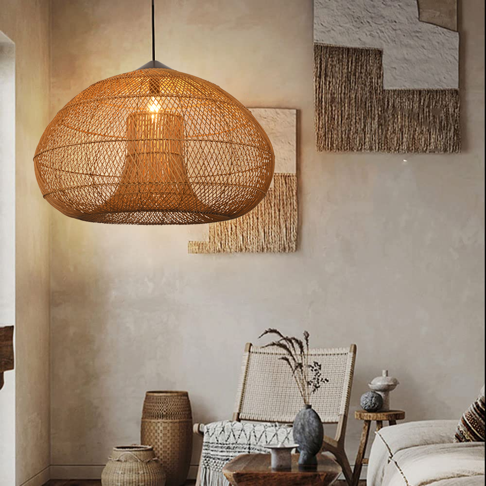 Wabi-sabi Rattan Chandeliers Rustic Handwoven Light Fixture for Restaurant