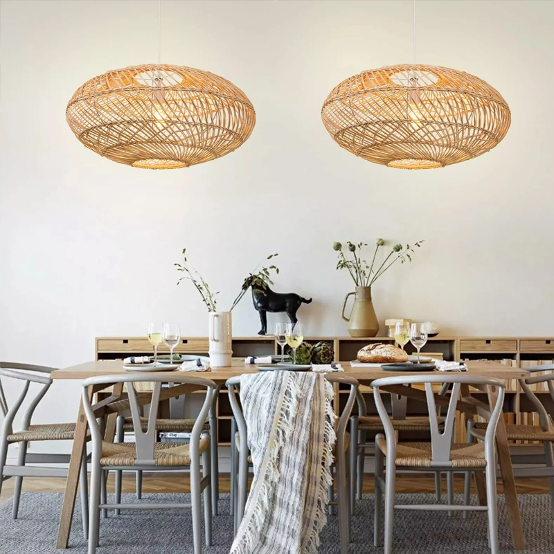 Basket Rattan Woven Lantern Chandelier Pendant Lamp Shade