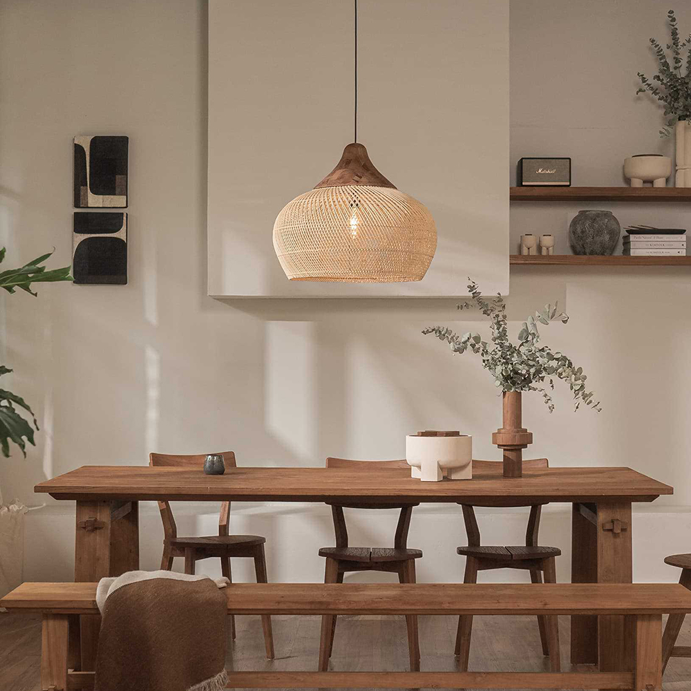 Rattan Pendant Light Wabi Sabi Style Retro Dining Room Chandelier