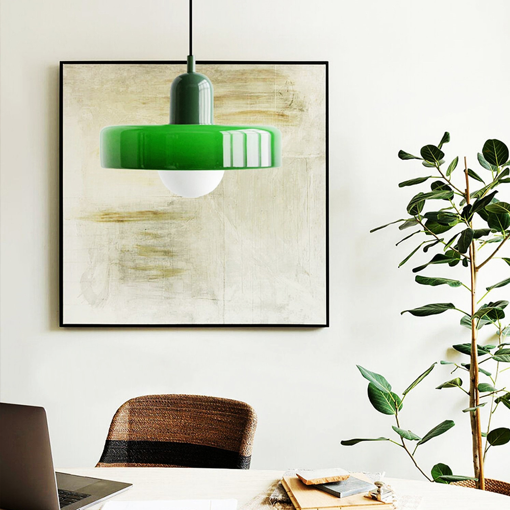 Mid-Century Modern Glass Pendant Light Memphis Dining Room Green Chandelier