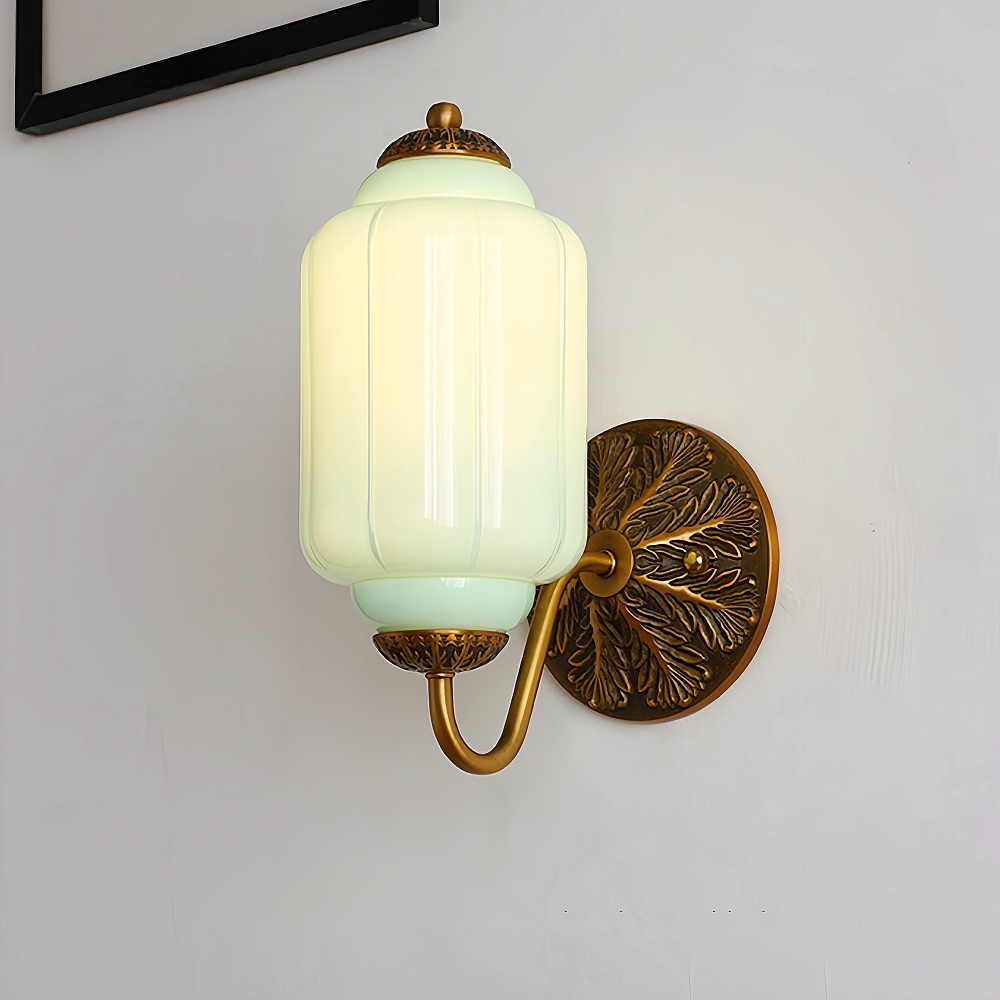 French Retro Copper Glass Wall Lamp Aisle Cream Style Light Fixture