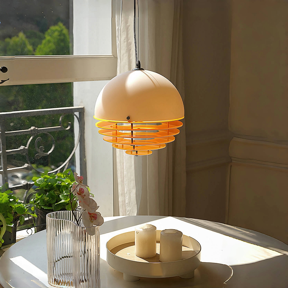 Vintage Bauhaus Sunset Orange Acrylic Pendant Bar Light Fixture