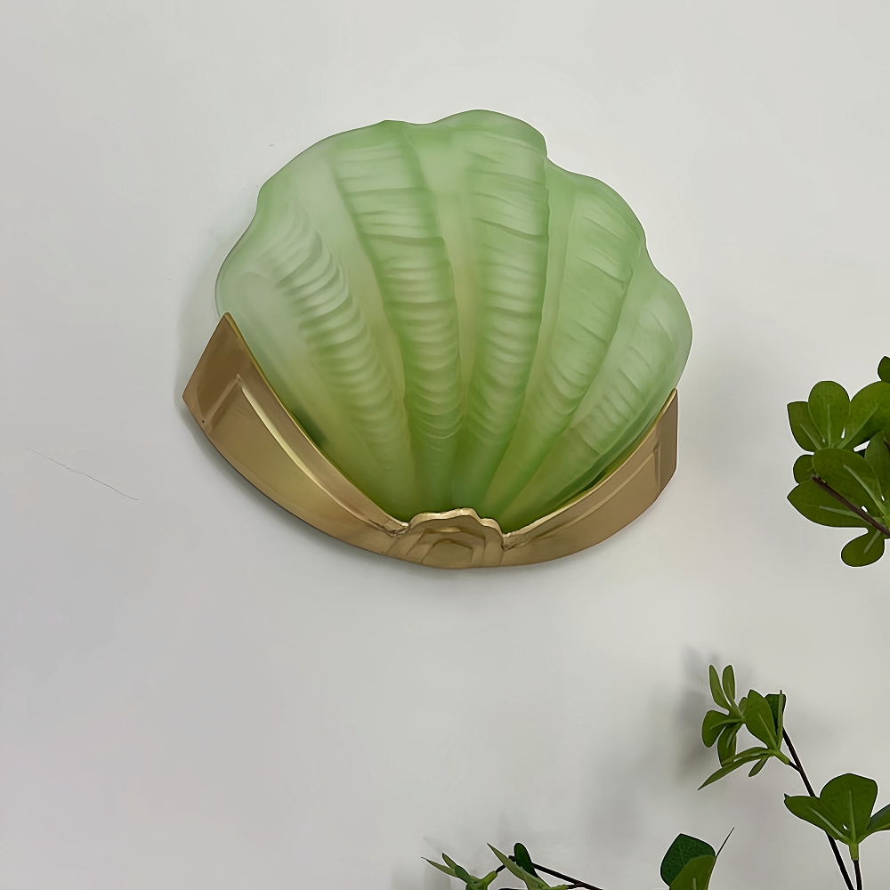 Brass Shell Glass Decorative Wall Lamp French Modern Living Room Bedroom Aisle Lighting Fixture