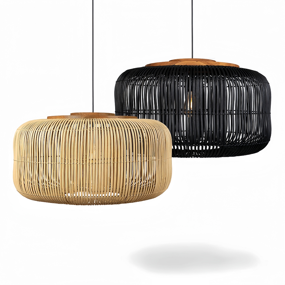 Retro Style Capsule Shaped Rattan Pendant Light Dining Living Room