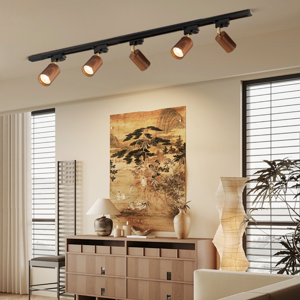 Modern Style Open-Mounted Adjustable Angle Wood Grain Track Spotlight