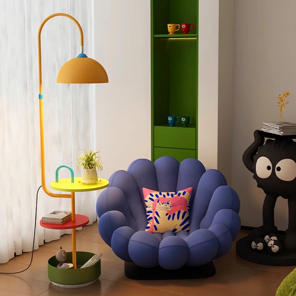 Modern Iron & Marble Floor Lamp with Integrated Storage Rack - Kids Room/Study
